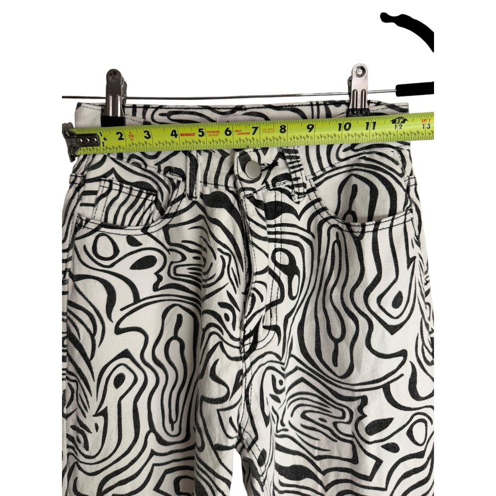 8 Birdies Women XS Black White Psychedelic Swirl Print High Waist Jeans Straight - Picture 5 of 7